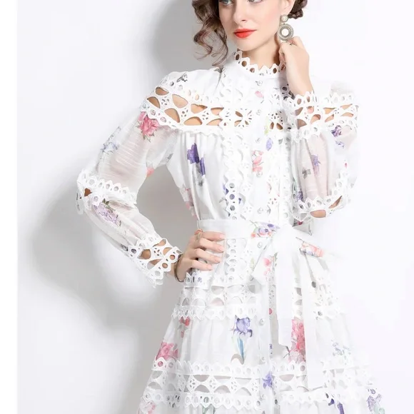 Lai Meng Five Cats Floral Lace Long Sleeve Dress Size Small New With Tag - Picture 2 of 16